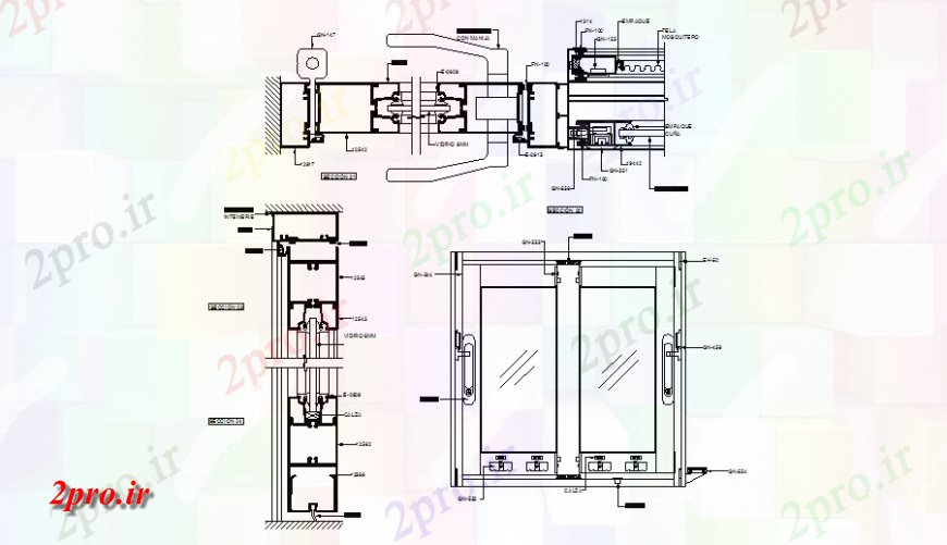 دانلود نقشه جزئیات طراحی در و پنجره  نما پنجره و بخش طرحی جزئیات (کد129864)