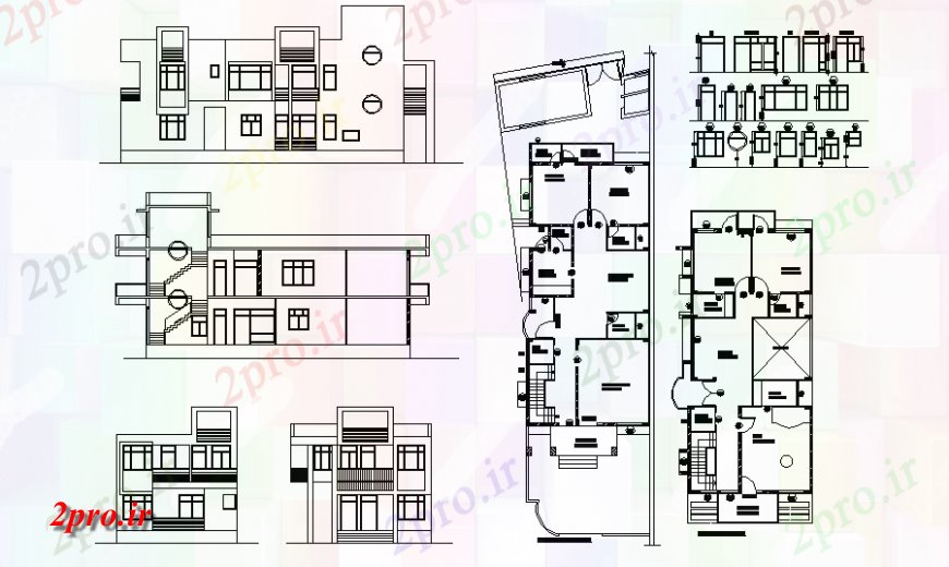 دانلود نقشه مسکونی  ، ویلایی ، آپارتمان  طرح، نما و بخش جزئیات یک خانواده  خانه (کد129872)