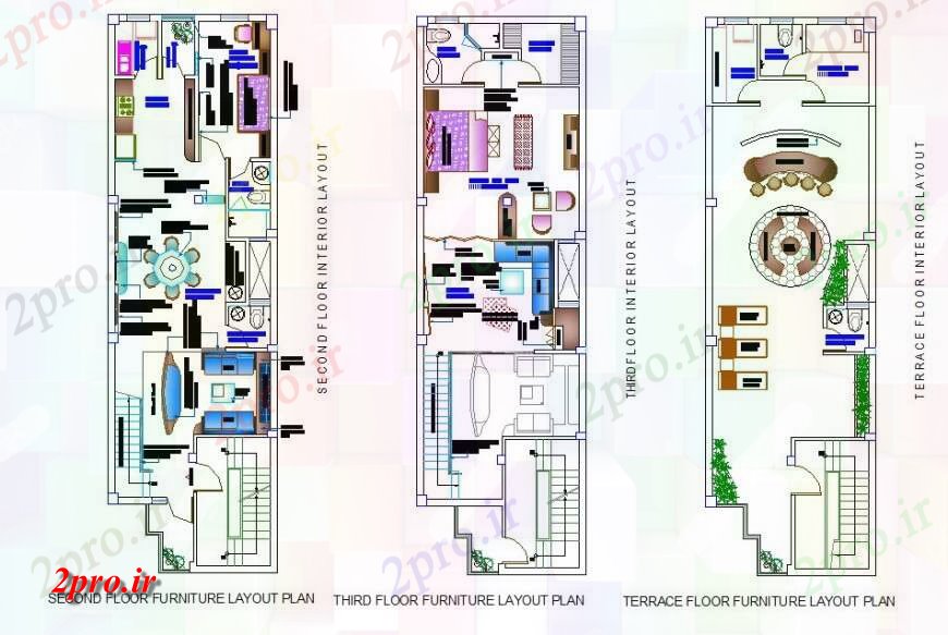 دانلود نقشه مسکونی  ، ویلایی ، آپارتمان  سه دان ساختار خانه های مسکونی  بلوک (کد129878)