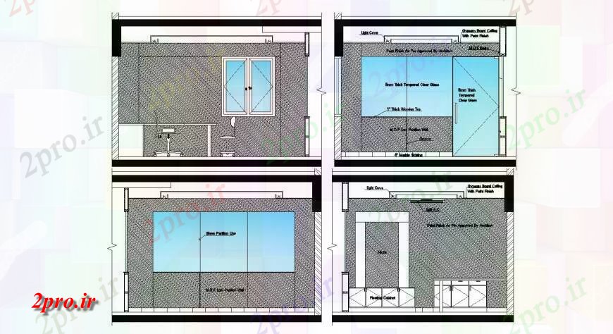 دانلود نقشه جزئیات و طراحی داخلی دفتر دفتر جزئیات کابین کار طراحی نما اتوکد 4 در 5 متر (کد129925)