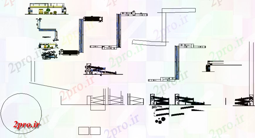 دانلود نقشه جزئیات ساخت پل ومن نما پل بالا، بخش و ساختار سازنده جزئیات (کد129950)