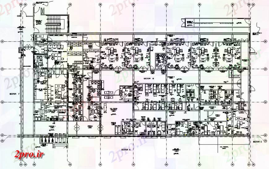دانلود نقشه بیمارستان - درمانگاه - کلینیک جزئیات بخش طرحی طبقه اول چند تخصص بیمارستان 30 در 49 متر (کد129967)