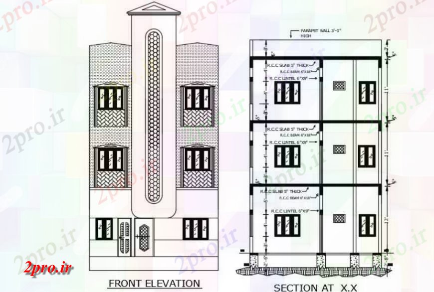 دانلود نقشه هتل - رستوران - اقامتگاه نما هتل و بخش اتوکد 10 در 12 متر (کد129976)