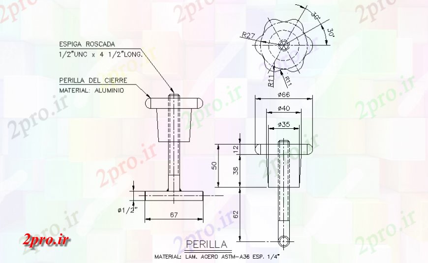 دانلود نقشه طراحی جزئیات ساختار بخش دستگیره و ساختار جزئیات (کد129978)