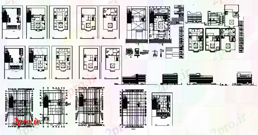 دانلود نقشه مسکونی ، ویلایی ، آپارتمان آپارتمان مسکن، ساخت نما چند خانواده، بخش، طرحی طبقه و خودکار جزئیات 18 در 29 متر (کد130022)