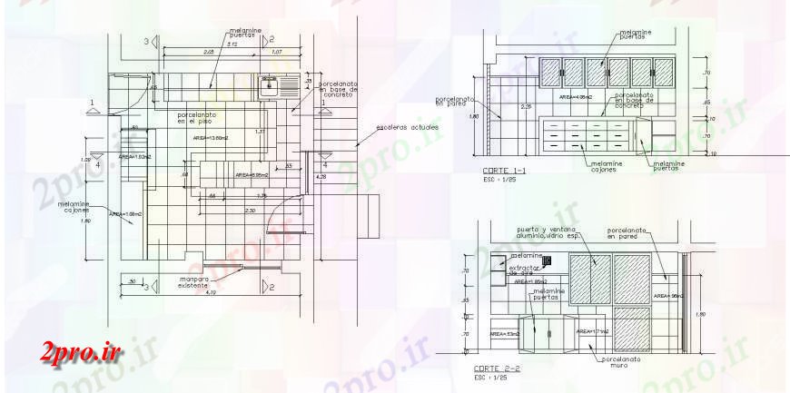 دانلود نقشه آشپزخانه C شکل آشپزخانه طراحی پلت فرم اتوکد 47 در 51 متر (کد130059)