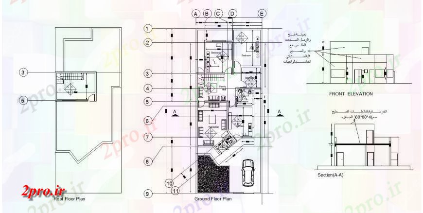 دانلود نقشه مسکونی  ، ویلایی ، آپارتمان  طرحی طبقه همکف و طبقه سقف ویلا  (کد130087)