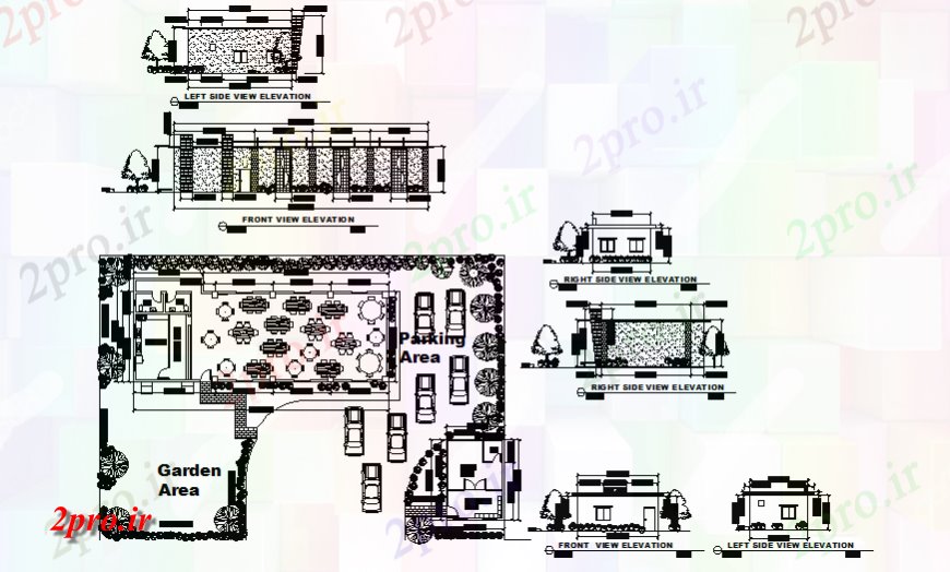 دانلود نقشه هتل - رستوران - اقامتگاه رستوران تمام نما و طرحی طرفه 8 در 22 متر (کد130097)