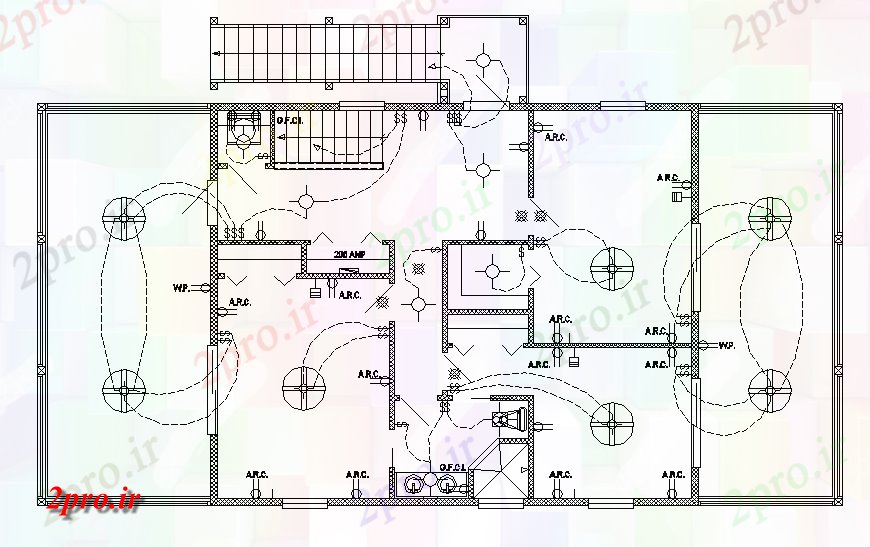 دانلود نقشه برق مسکونی یکی از خانه خانواده پلان طبقه دوم طرحی های الکتریکی جزئیات 8 در 16 متر (کد130115)