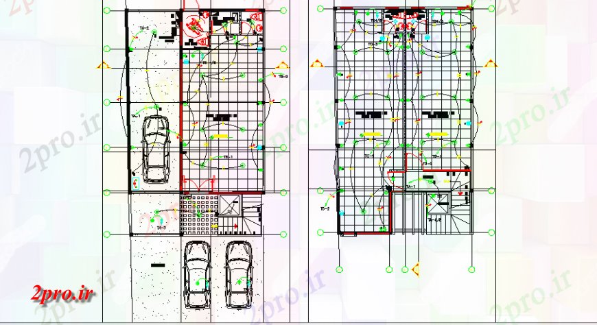 دانلود نقشه برق مسکونی دو طبقه طبقه خانه طرحی های الکتریکی جزئیات 17 در 27 متر (کد130137)