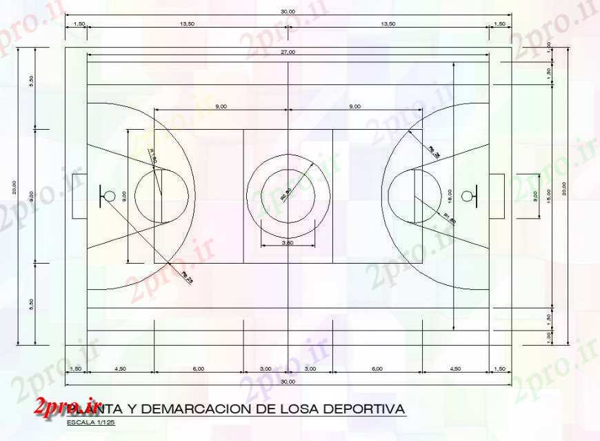دانلود نقشه ورزشگاه ، سالن ورزش ، باشگاه دادگاه توپ طراحی طرحی جزئیات شلیک 20 در 30 متر (کد130159)
