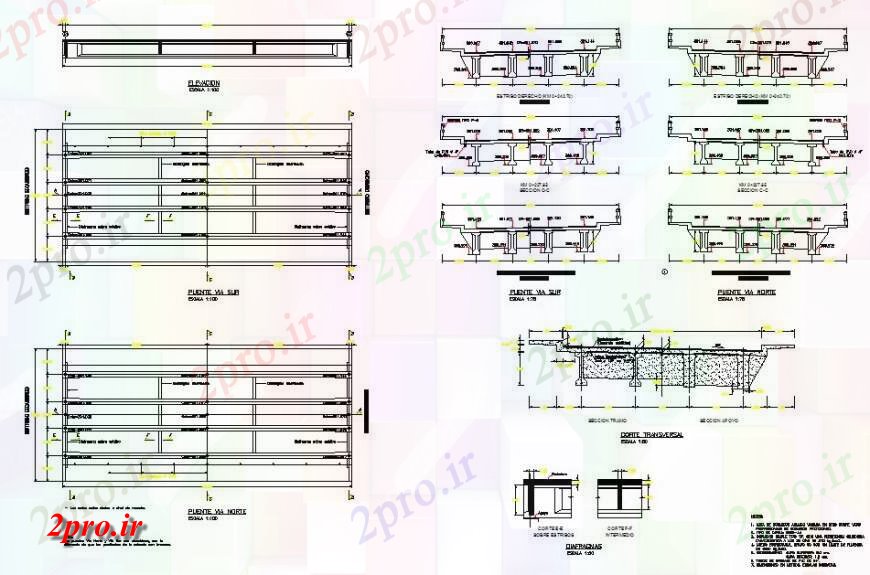 دانلود نقشه جزئیات ساخت پل ساختار پل طرحی detial و بخش  چیدمان  دو بعدی  اتوکد (کد130178)