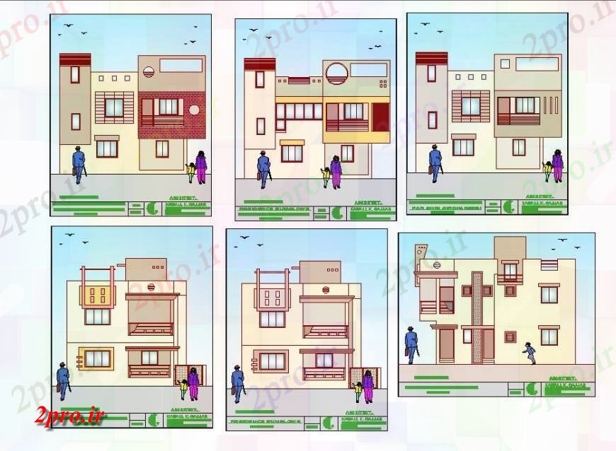 دانلود نقشه مسکونی  ، ویلایی ، آپارتمان  مختلف نما مسکن ساختار بلوک طرحی  (کد130197)