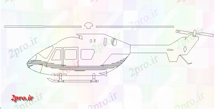 دانلود نقشه بلوک وسایل نقلیه نمای جانبی جزئیات هلیکوپتر  طراحی (کد130237)