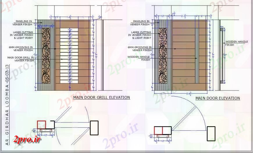 دانلود نقشه جزئیات طراحی در و پنجره  اصلی نما گریل درب و طرحی  طرحی  (کد130253)