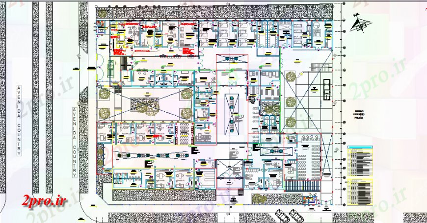 دانلود نقشه بیمارستان - درمانگاه - کلینیک مفصل طرحی معماری جزئیات طرحی از چند متخصص بیمارستان 43 در 58 متر (کد130268)