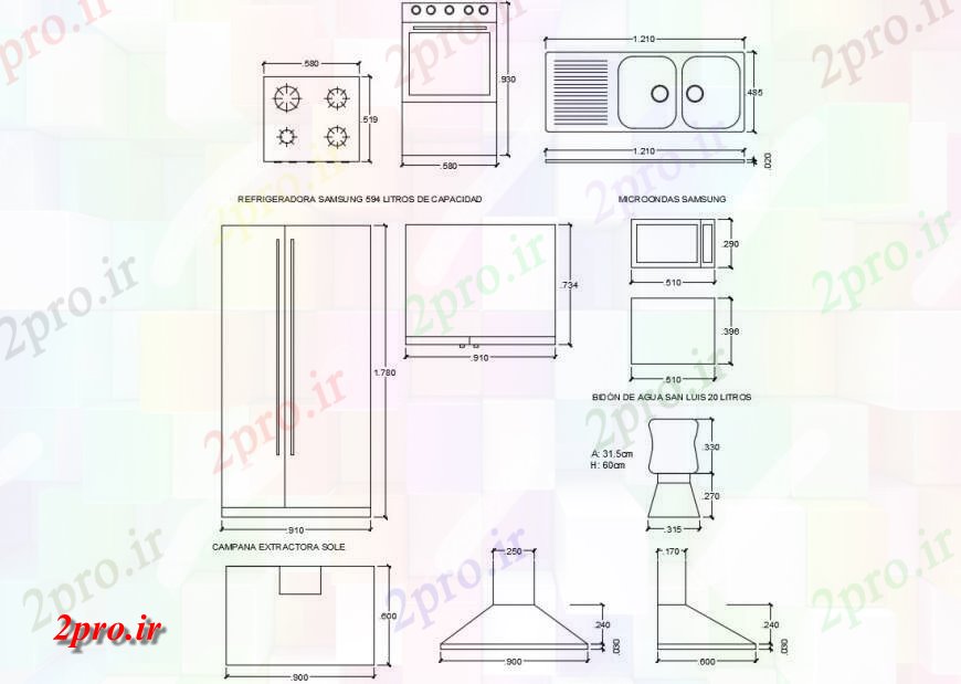 دانلود نقشه طراحی مبلمان آشپزخانه آشپزخانه مبلمان تجهیزات آشپزخانه و تجهیزات الکتریکی 5 در 5 متر (کد130312)