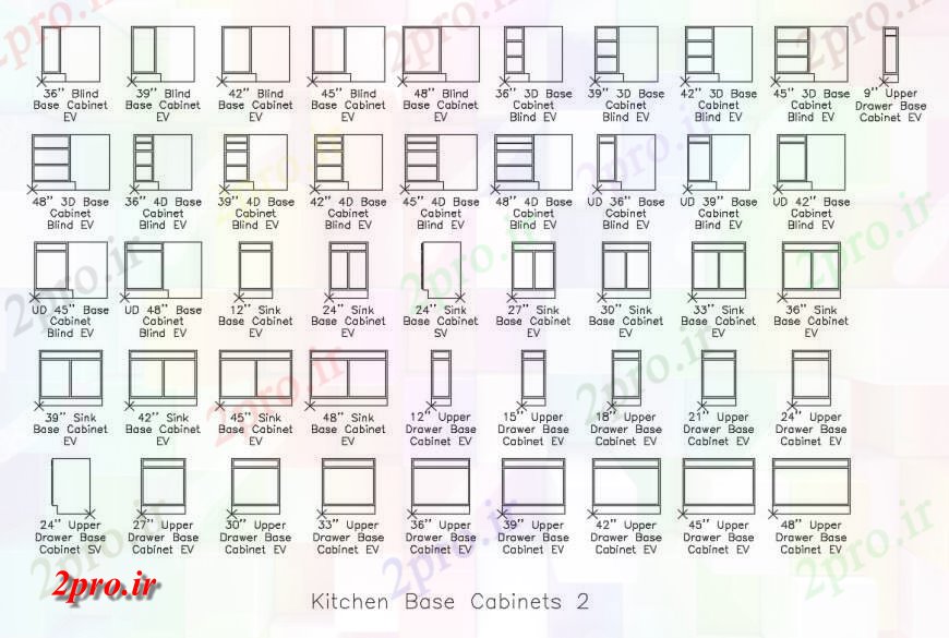 دانلود نقشه طراحی مبلمان آشپزخانه چند آشپزخانه کابینت پایه بلوک های مبلمان  (کد130328)
