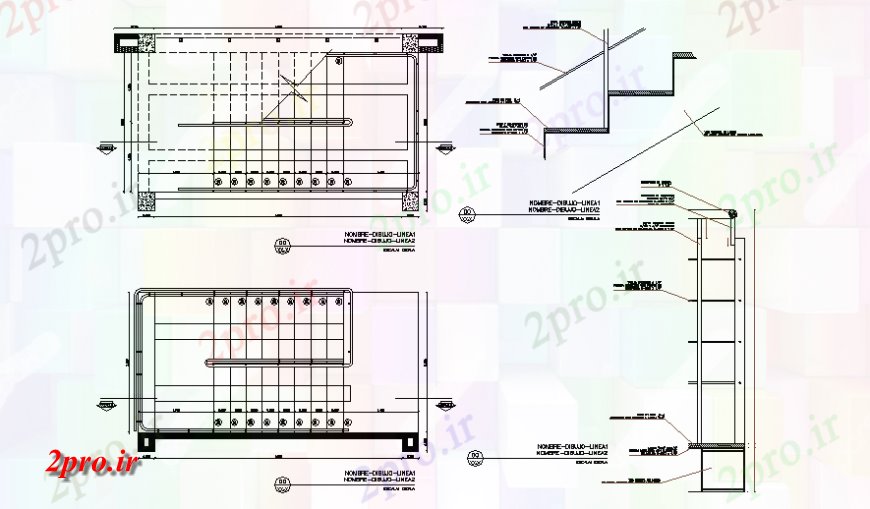 دانلود نقشه جزئیات پله و راه پله   طرحی راه پله و بخش  چیدمان (کد130341)