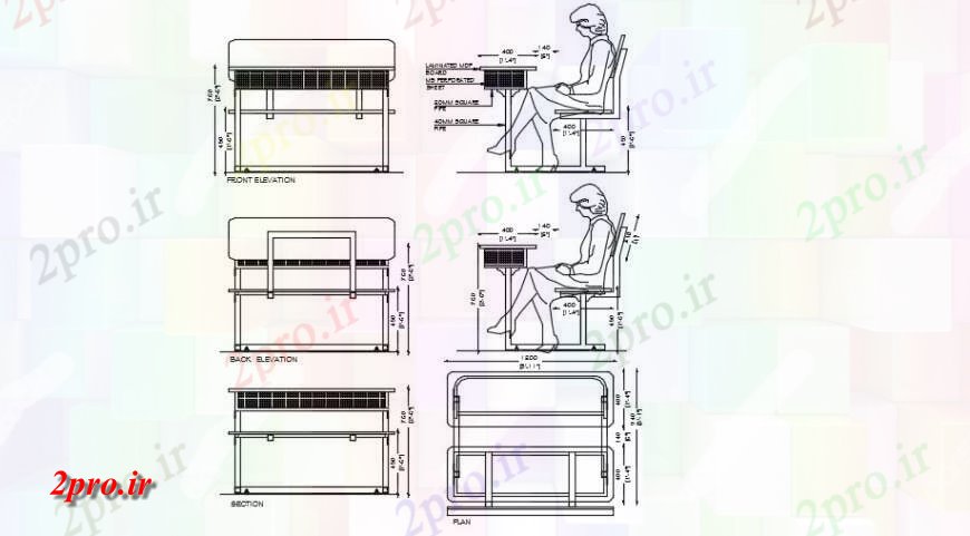 دانلود نقشه طراحی مبلمان بانکبانک مبلمان میز و صندلی با شکل انسان جزئیات دو بعدی  (کد130426)