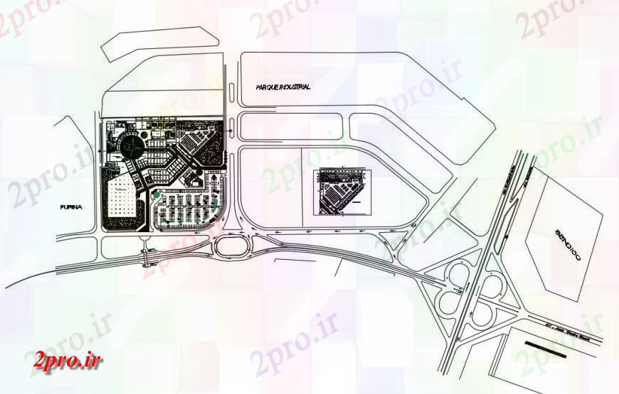 دانلود نقشه هایپر مارکت - مرکز خرید - فروشگاه خرید جزئیات مرکز محوطه سازی و جاده سازی جزئیات اتوکد 183 در 223 متر (کد130434)