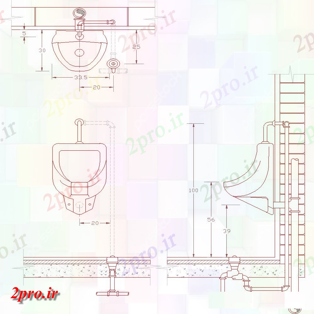 دانلود نقشه بلوک های بهداشتی مردان بهداشتی ایستاده طرحی جزئیات گنجه آب و نما دو بعدی    طرح (کد130508)