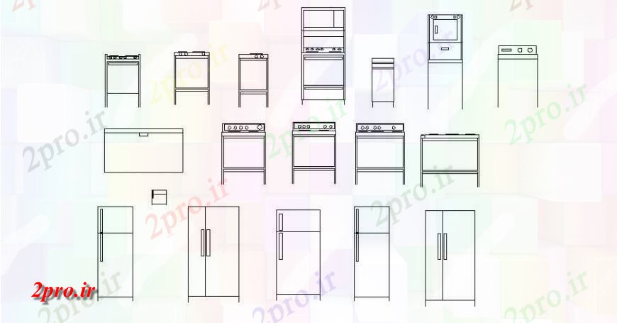 دانلود نقشه طراحی مبلمان آشپزخانه دیگر وسایل آشپزخانه بلوک جزئیات (کد130517)