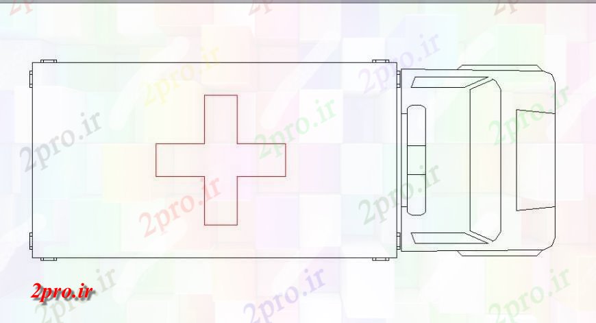 دانلود نقشه بلوک وسایل نقلیه نما نمای بالای بلوک آمبولانس  جزئیات (کد130522)