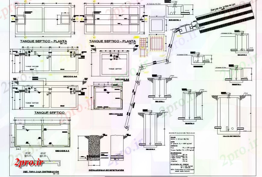 دانلود نقشه جزئیات لوله کشی سپتیک تانک جزئیات  طرحی  (کد130562)