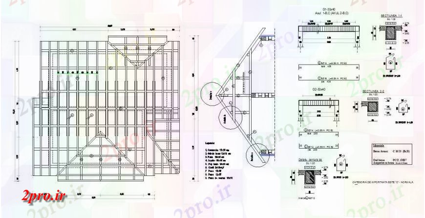 دانلود نقشه جزئیات ساخت و ساز سقف جزئیات ساختار  بلوک ساخت و ساز  (کد130644)