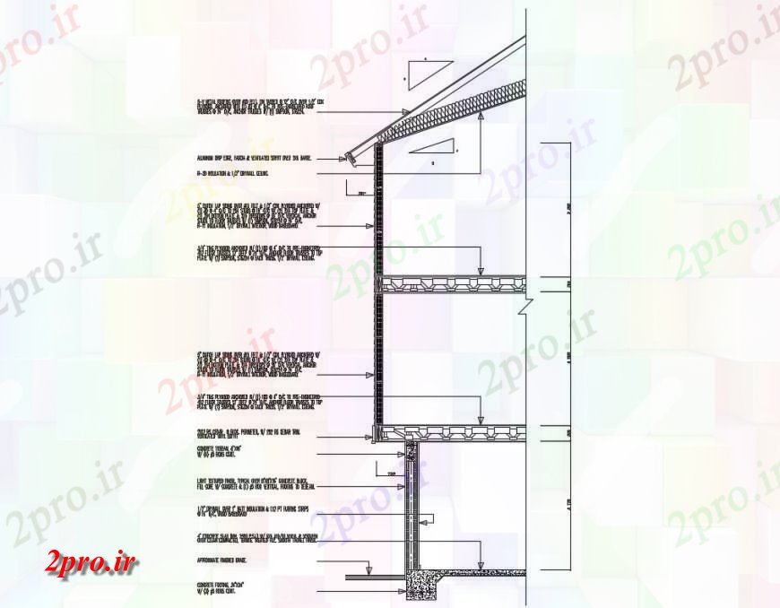 دانلود نقشه طراحی جزئیات ساختار نما برش جزئیات سازنده مقطعی از دو طبقه خانه (کد130685)