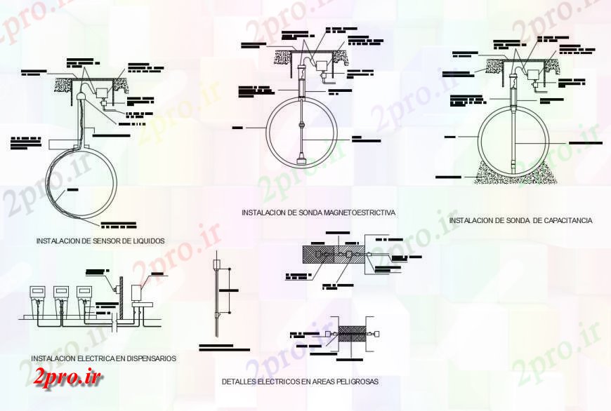 دانلود نقشه اتوماسیون و نقشه های برق نصب و راه اندازی برق از جزئیات سنسور مایع بیمارستان (کد130709)