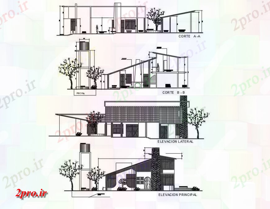 دانلود نقشه مسکونی  ، ویلایی ، آپارتمان  نمای طراحی و جزئیات مقطعی از یک طرحی شلنگ اتوکد (کد130744)