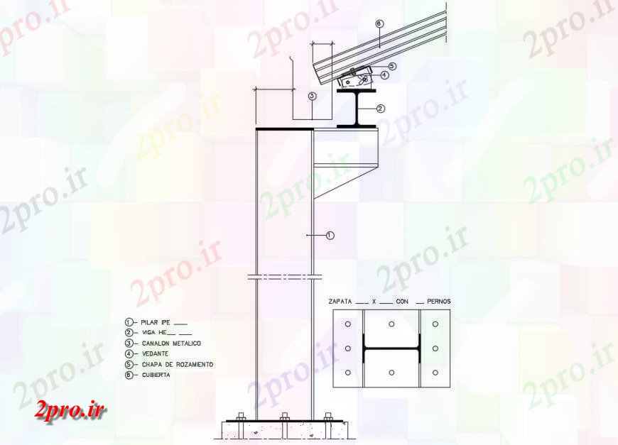 دانلود نقشه طراحی جزئیات ساختار جزئیات کامل از ساختار ستون پرتو پوشش  جزئیات (کد130758)