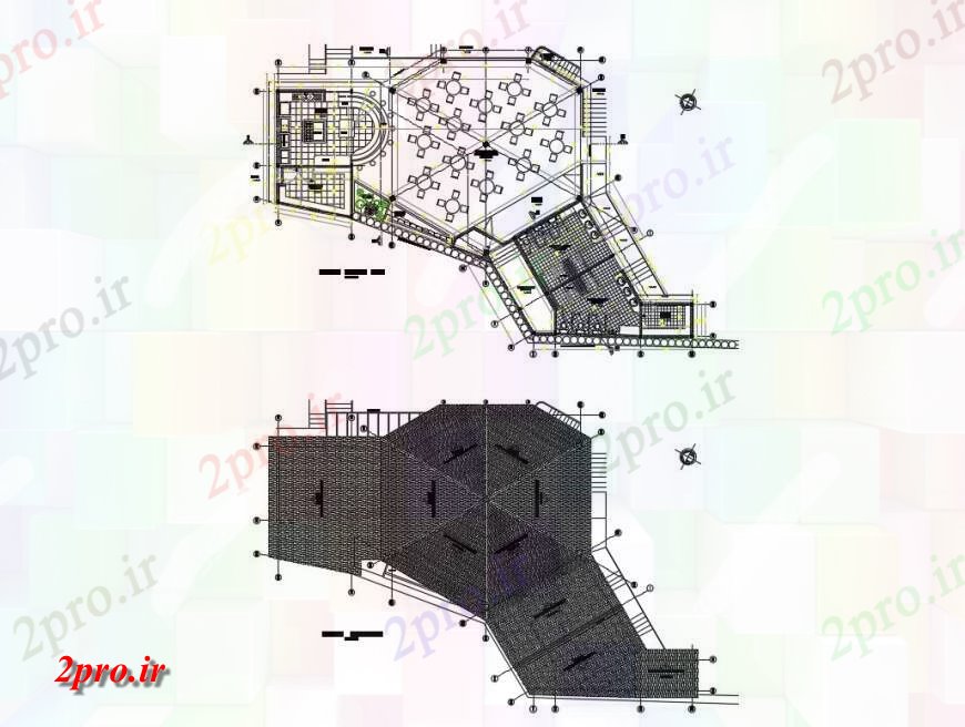 دانلود نقشه هتل - رستوران - اقامتگاه طراحی رستوران و پوشش طرح 16 در 26 متر (کد130764)