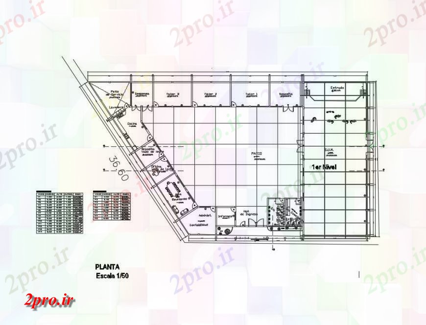 دانلود نقشه ساختمان اداری - تجاری - صنعتی جزئیات طراحی معماری دفتر جمعی محلی 30 در 53 متر (کد130800)