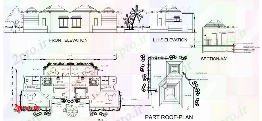 دانلود نقشه مسکونی ، ویلایی ، آپارتمان طرحی خانه دوقلو 1Bhk با طراحی تک طبقه اتوکد 8 در 16 متر (کد130843)