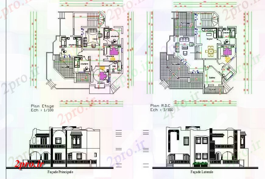 دانلود نقشه مسکونی  ، ویلایی ، آپارتمان  طرحی و نما از ساختار مسکن  طرحی بلوک  (کد130852)