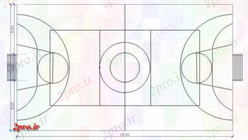 دانلود نقشه ورزشگاه ، سالن ورزش ، باشگاه طرحی بالای صفحه طرحی میدان بسکتبال اتوکد 15 در 26 متر (کد130937)