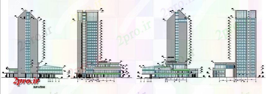 دانلود نقشه ساختمان مرتفعبالا هتل مدرن طراحی نما اتوکد مطرحی   (کد130949)