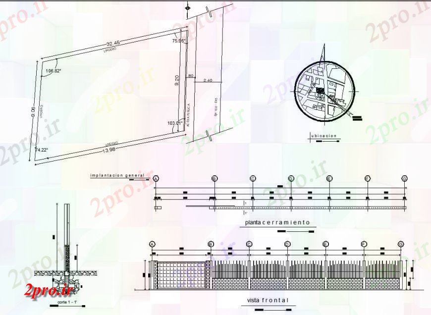 دانلود نقشه طراحی اتوکد پایه طرحی سایت طراحی با مرز دیوار  (کد131004)