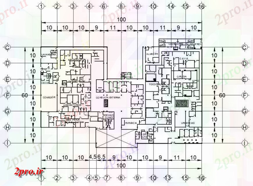 دانلود نقشه بیمارستان - درمانگاه - کلینیک طرحی بیمارستان طراحی 60 در 100 متر (کد131019)