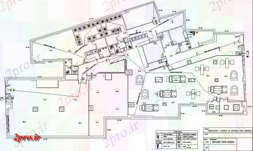 دانلود نقشه ساختمان اداری - تجاری - صنعتی طرحی مرکز تناسب اندام طراحی 26 در 45 متر (کد131039)