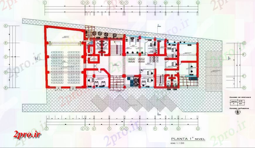 دانلود نقشه ساختمان دولتی ، سازمانی برنامه ریزی شهرستان سالن طراحی 19 در 46 متر (کد131042)