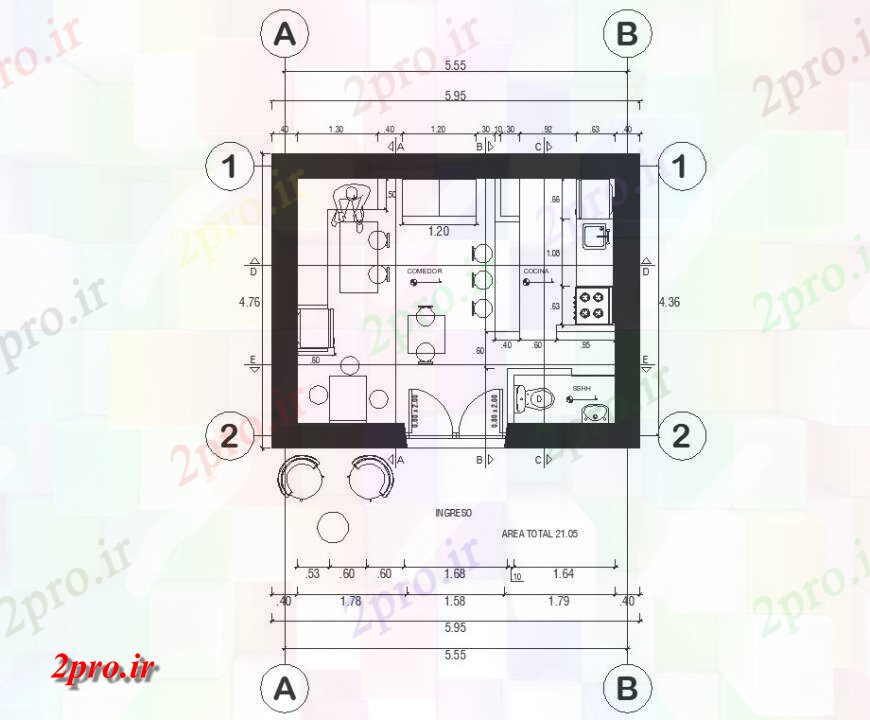 دانلود نقشه هتل - رستوران - اقامتگاه نوار RESTO طرحی جزئیات طراحی 4 در 6 متر (کد131059)