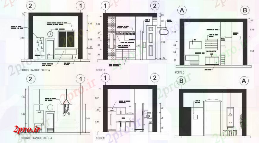 دانلود نقشه آشپزخانه طراحی آشپزخانه داخلی  (کد131064)