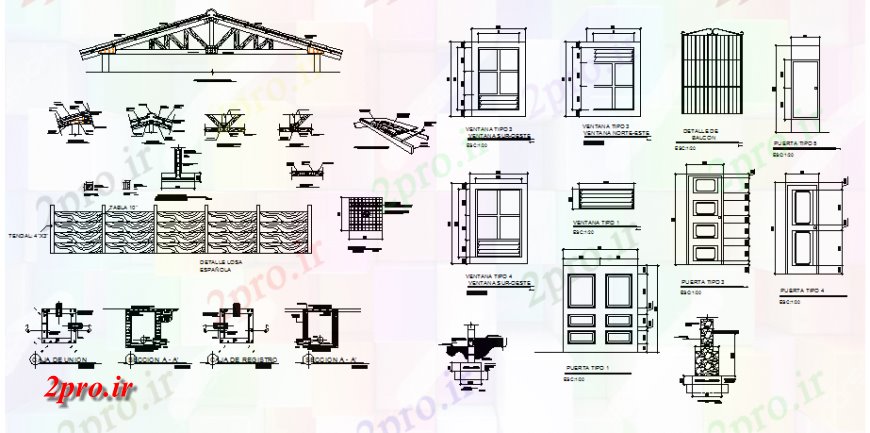 دانلود نقشه جزئیات میلگرد گذاریسقف و اصلی بخش سوراخ طرحی جزئیات (کد131067)