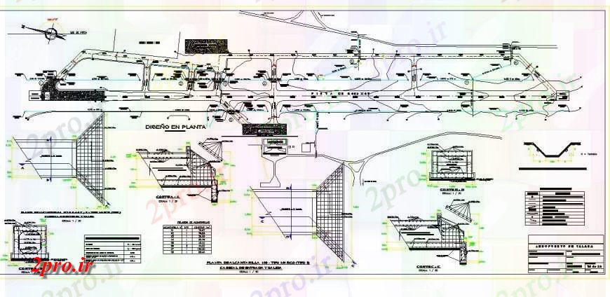 دانلود نقشه فرودگاه برنامه و جزئیات مقطعی از باند فرودگاه  دو بعدی   چیدمان اتوکد (کد131106)