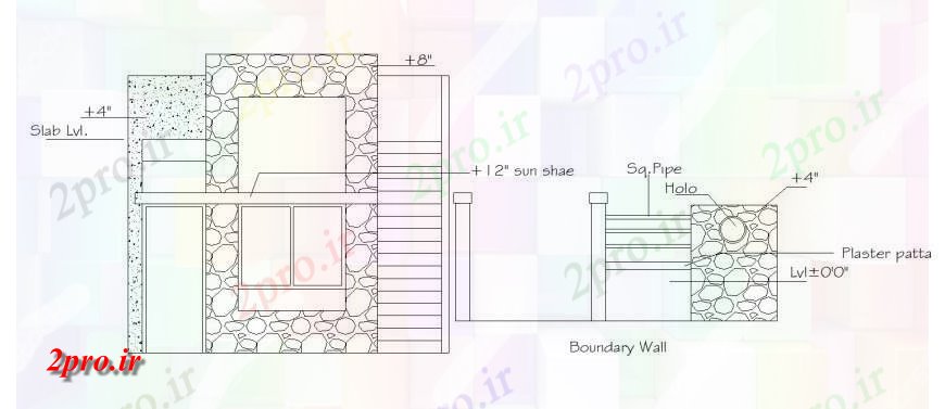 دانلود نقشه مسکونی  ، ویلایی ، آپارتمان  نما جزئیات از خانه خام  (کد131118)