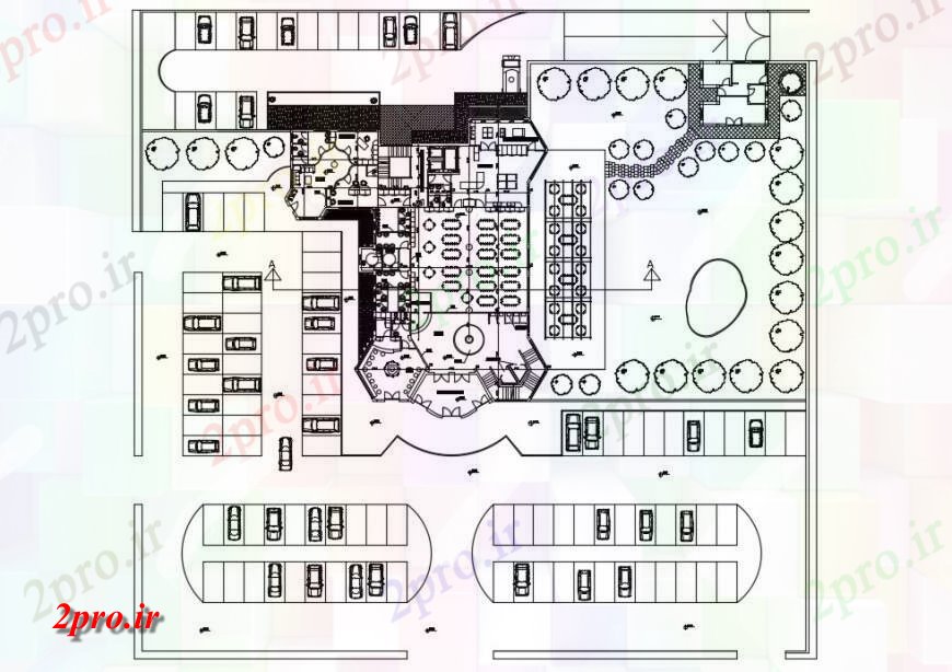 دانلود نقشه هتل - رستوران - اقامتگاه رستوران طرحی مقطعی اتوکد 82 در 86 متر (کد131138)